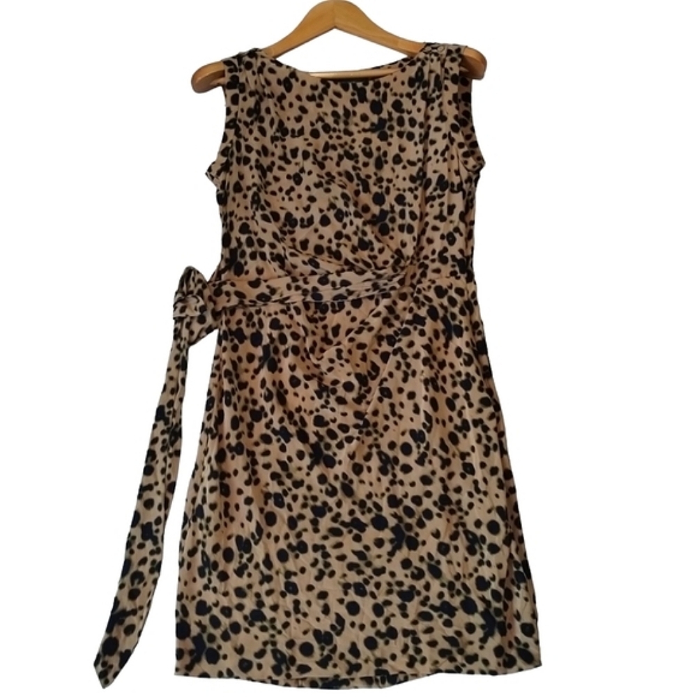Marcs Leopard Print Silk Sleeveless Ruching Details Belted Sheath Dress